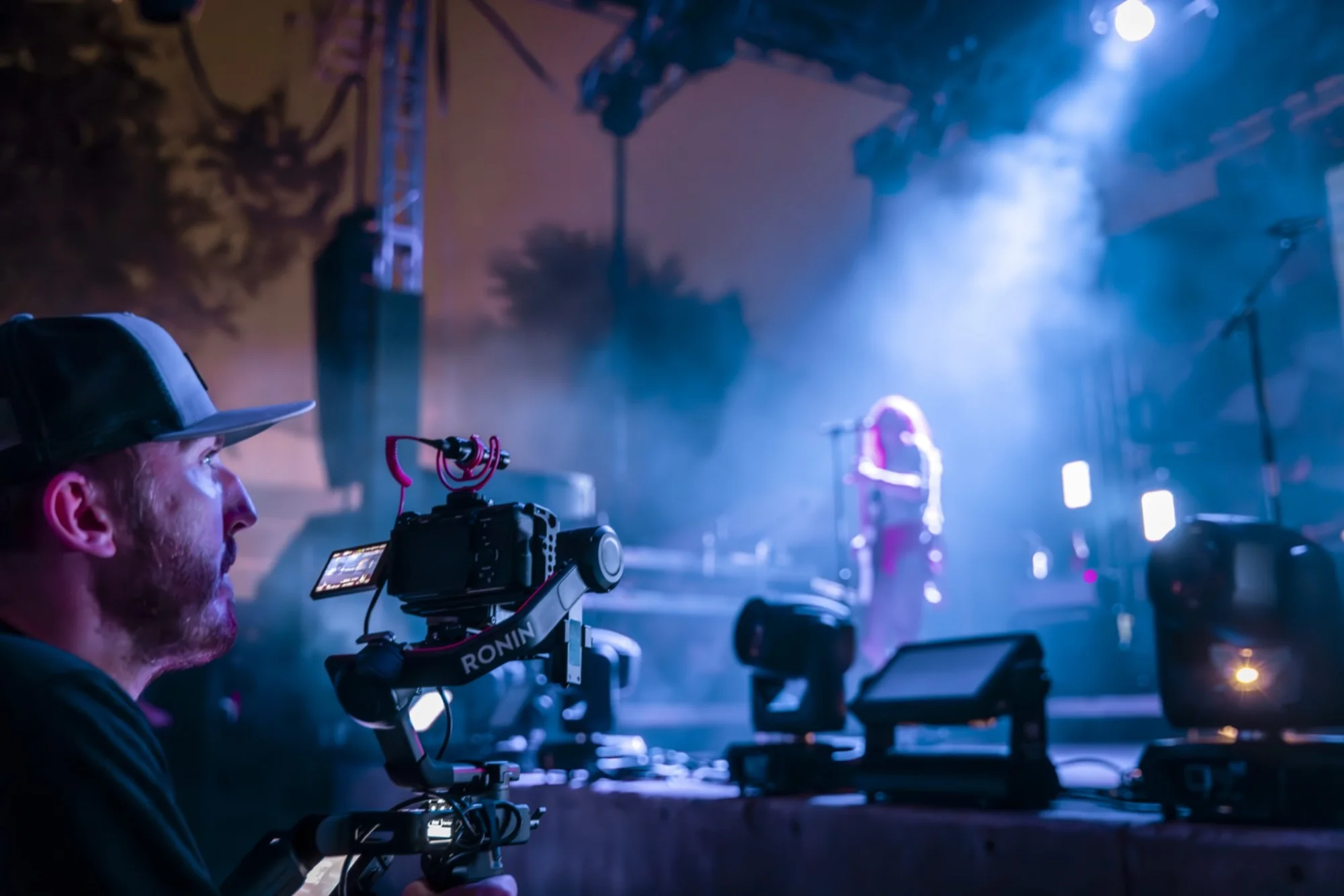 Concert event video coverage with gimbal operator