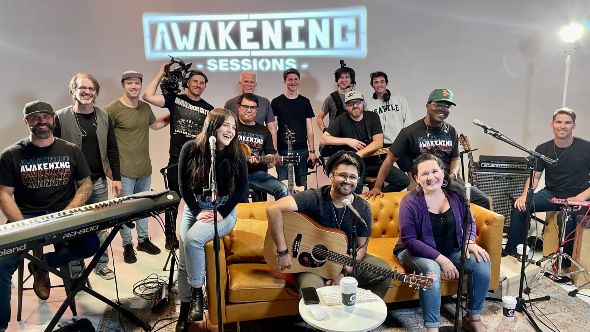 Large band session recording in studio