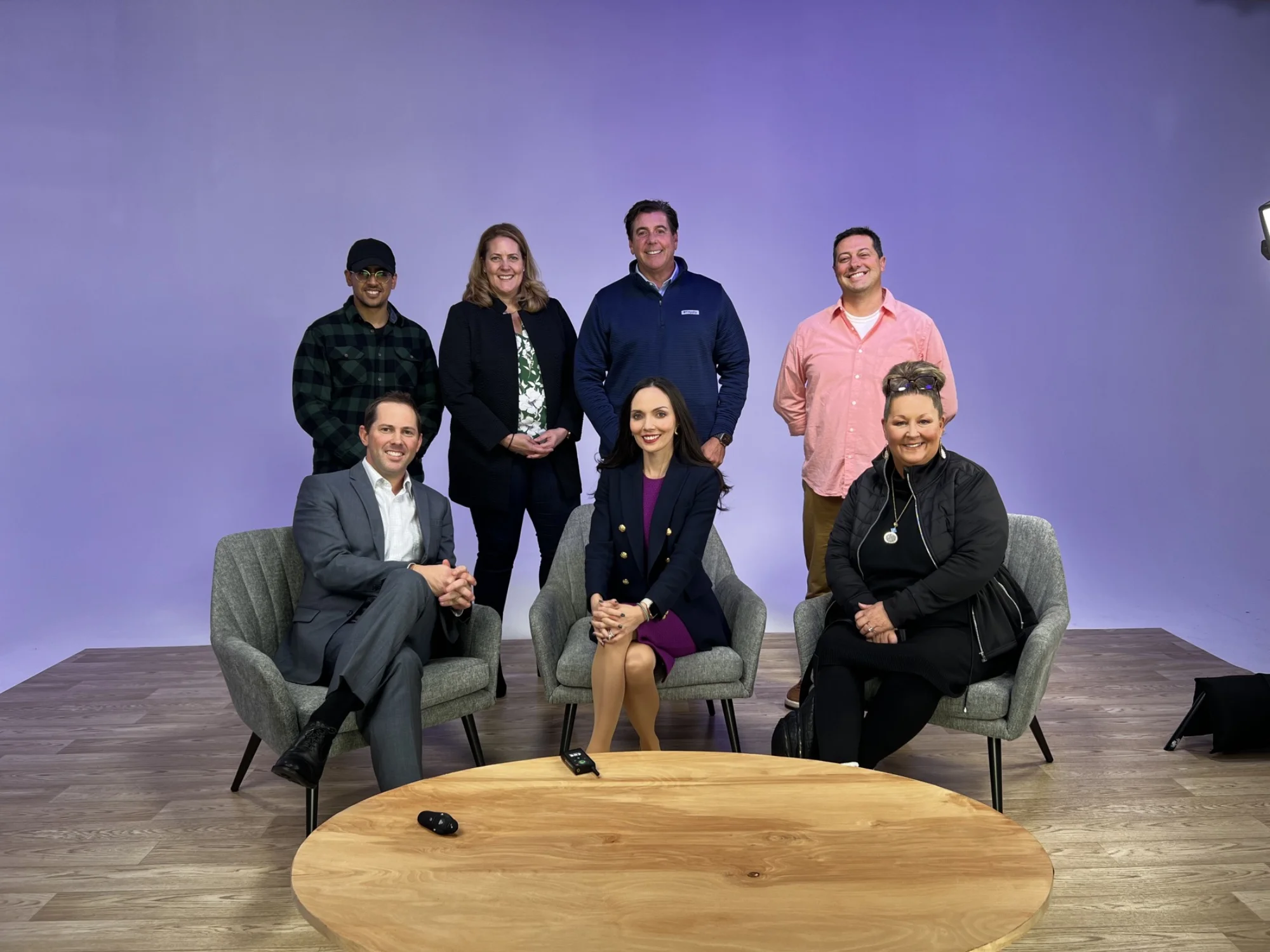 Group portrait setup on cyc wall
