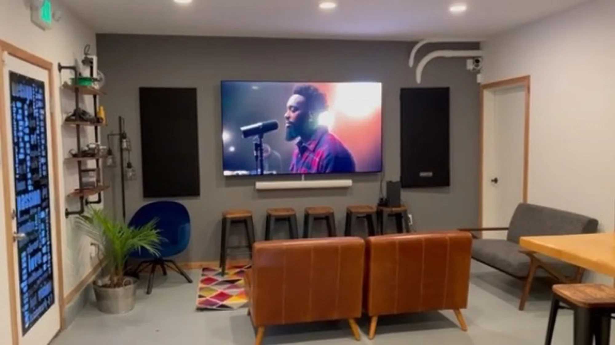 Studio lounge screening area with large display