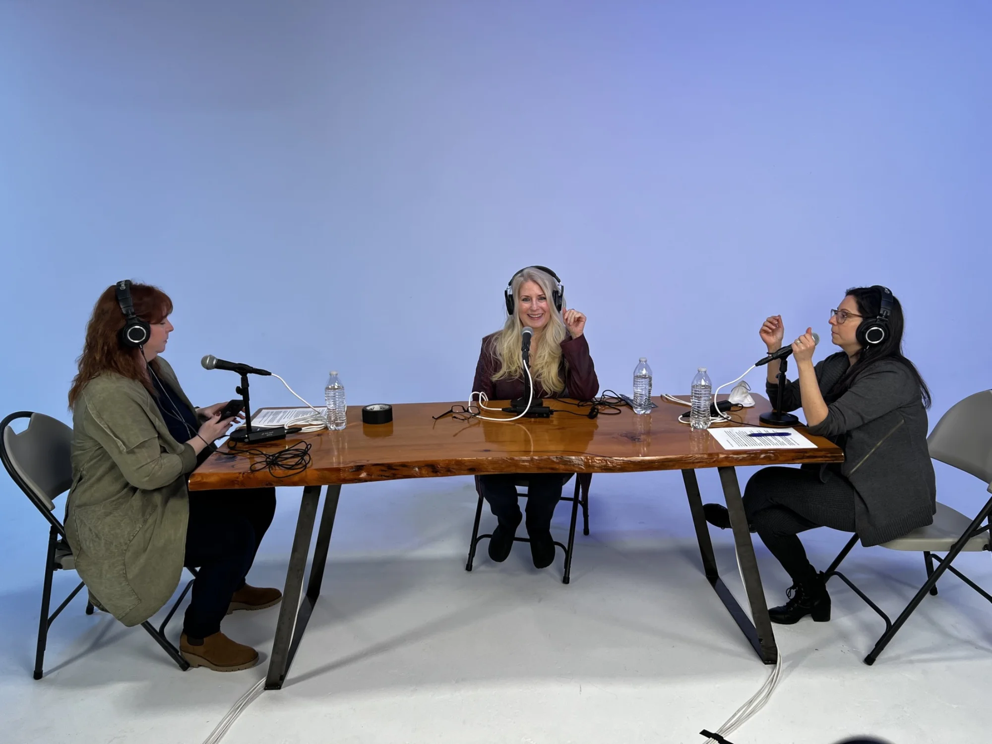 Podcast panel discussion at studio table
